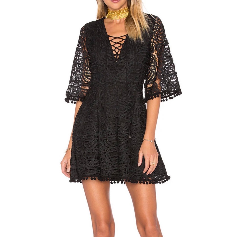 (NWOT) TULAROSA • Coal Lace Mini Dress in Onyx, L
